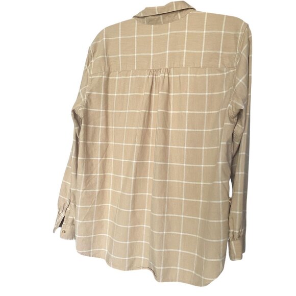 UNIQLO Beige and White Windowpane Long Sleeve Button Down Shirt Size L - Picture 2 of 5